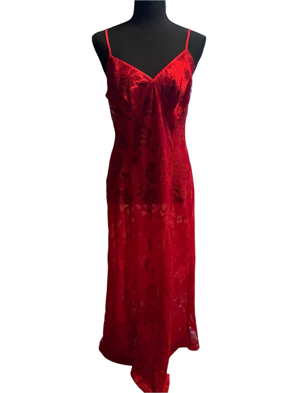 Victoria's Secret Gold Label Size L Slip Nightie Red Floral Lace Maxi High Slit